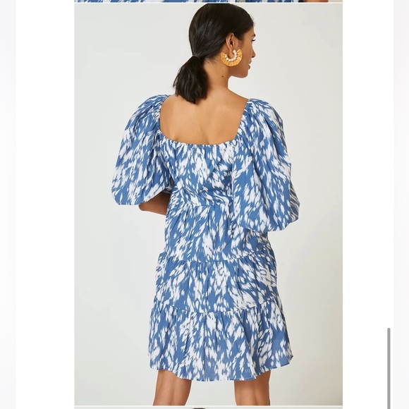 ANTHROPOLOGIE: Blue/White Puff Sleeve Tier Dress - Picture 2 of 5